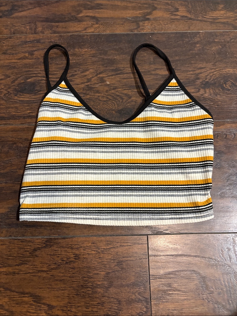 SHEIN Striped Ribbed Camisole in White, Yellow & Black